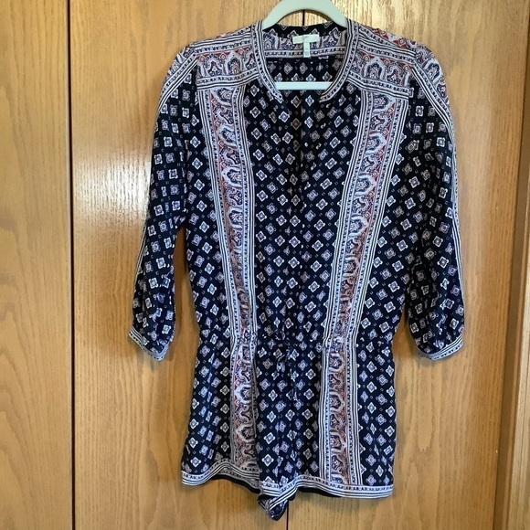 Joie Pants - Joie Akeela Patterned Silk Border Romper Sz-XS